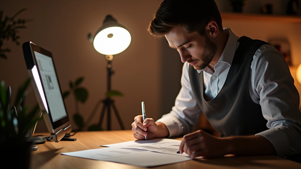 Designer de iluminação a trabalhar com amostras de luz e materiais em estúdio profissional